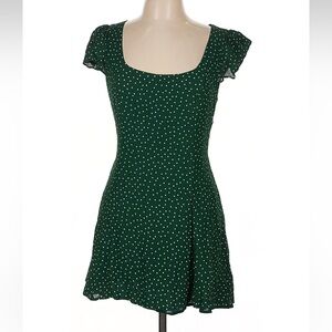 Reformation Dark Green Polka Dot Mini Dress